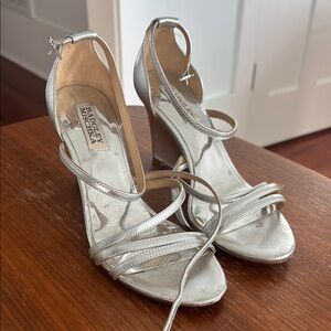 Badgley Mischka Silver Strappy Heels for Formal Events